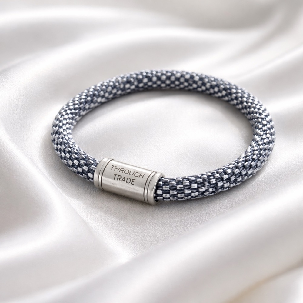 Gray & White Braided Cord Bracelet for Men